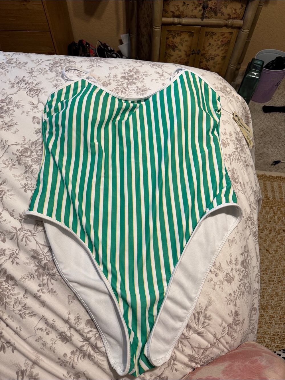 No Boundaries Green & White Stripe One-Piece Swimsuit